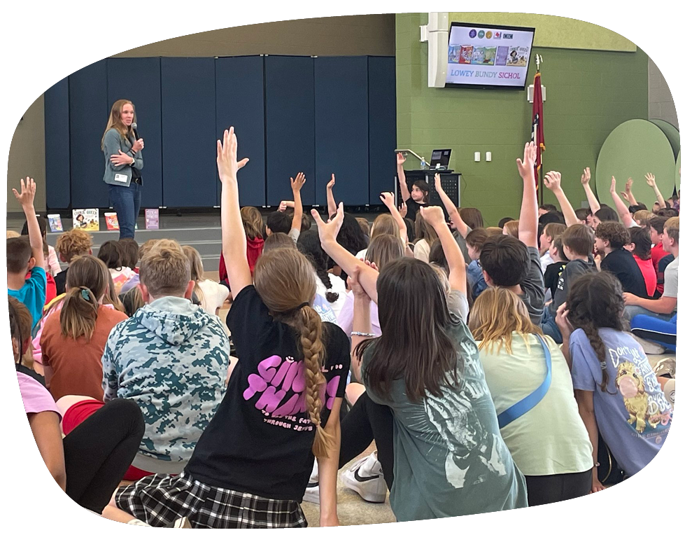 Lowey presents to school children during an Author Visit.